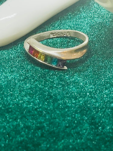 Rainbow Rhinestone Sterling Silver Ring